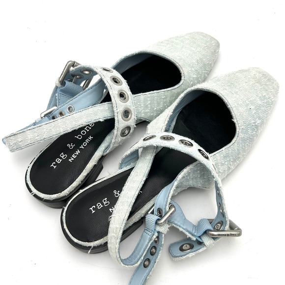 Rag & Bone Blue Tweed Grommet Slingback Flats Pointed Toe Shoes EU 38 US 7.5M - Picture 2 of 7